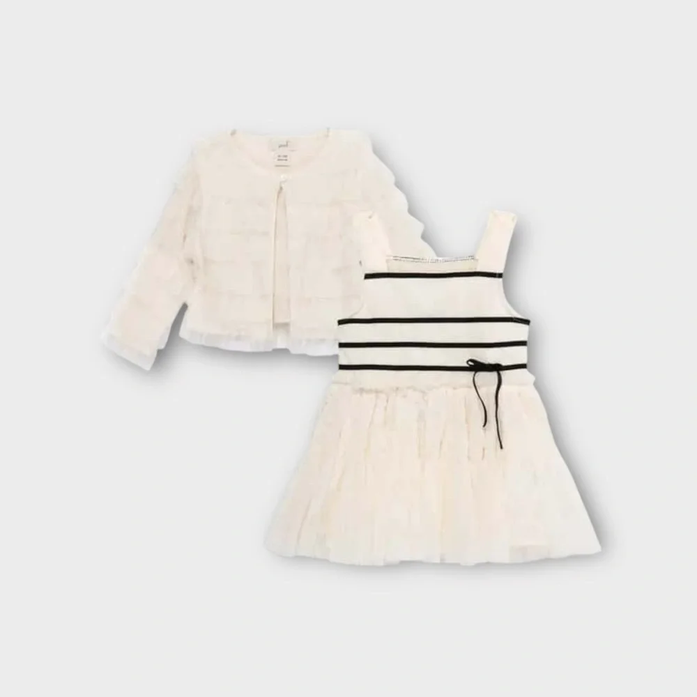Peek Cream Striped Smocked Tulle Dress & Light Matching Jacket